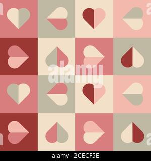 Motivo geometrico con cuori in colori tenui, sfondo vettoriale senza giunture per il giorno di San Valentino Illustrazione Vettoriale