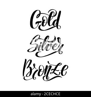 Scritta a mano Gold Silver Bronze Word. Collezione di calligrafia vettoriale fatta a mano. Illustrazione Vettoriale