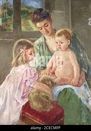 Cassatt Mary - Bambini che giocano con un cane - Francese Scuola - 19 ° secolo Foto Stock