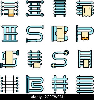 Icone del portasciugamani riscaldato Imposta il vettore piatto Illustrazione Vettoriale