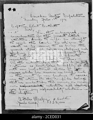 . L'ultimo viaggio del Karluk, ammiraglia della spedizione artica canadese di Vilhjalmar Stefansson del 1913-16. Tlett, Signore: Noi, i sottoscritti, in considerazione della situazione critica attuale, desideriamo fare un at-tempt per raggiungere la terra. Vi chiediamo di assistervi con l'emissione da parte nostra dei negozi generali di tutte le disposizioni neces-sary slitte e campeggio e di equipaggiamenti per il viaggio proposto come da separatequisition già consegnato a voi. Sul sotto-standing che lo fate e continuate come eretoforeper fornirci la nostra quota proporzionale di pro-visioni mentre rimaniamo nel campo e nell'evento Foto Stock