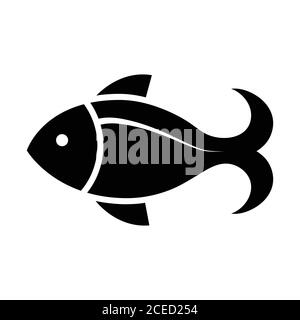 Icona pesce silhouette nera. Simbolo del logo pesca. Illustrazione Vettoriale