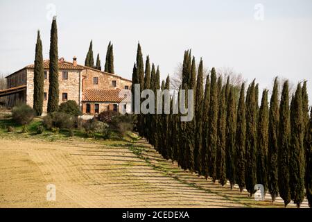 Agriturismo in Toscana centrale e paesaggio typicalc di Toscana, Italia Foto Stock