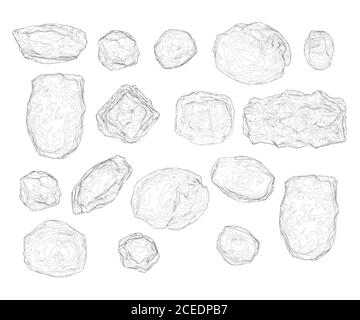 Set con pietre di forme diverse. Struttura a reticolo di pietre da linee nere. 3D. Illustrazione vettoriale Illustrazione Vettoriale