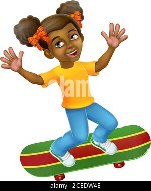 Bambino Skateboard ragazza Kid Cartoon Illustrazione Vettoriale