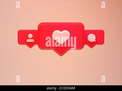 Rendering 3D delle icone di notifica dei social media Foto Stock