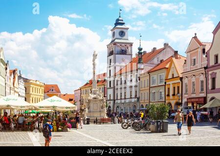 Trebbon città vecchia, piazza Masaryk, repubblica Ceca. Foto Stock