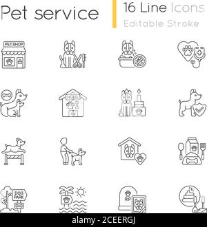 Set di icone lineari per manutenzione PET Illustrazione Vettoriale