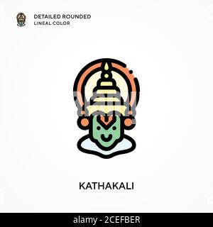 Kathakali colore lineare arrotondato e dettagliato. Concetti moderni di illustrazione vettoriale. Facile da modificare e personalizzare. Illustrazione Vettoriale