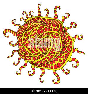 Fantastico, tropicale, fiore di colore giallo rosso, elemento isolato. Illustrazione Vettoriale