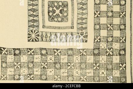 . Lavoro di fantasia per piacere e profitto. Llii lii^ |III i.. .......... ^^^^^^^^^^^ ■••vswmnwirtrni! BORDO DEL PANNO DA TÈ E CENTRO DI DOYLEY. FIGURE 264-265. Disegnate da ogni direzione. Nel modello l'inserimento è profondo uno e uno quarterinch. Entrambi i bordi dell'inserimento sono cuciti a semicerchi e una fila di punto a nodo viene lavorata in alto e in basso a circa un ottavo di pollice dal bordo del materiale, attraverso l'intero inserimento. Il bordo viene realizzato mediante DISEGNO. 251 punto di tessitura; iniziare e tessere su quattro trefoli di fili di ricamo, avanti e indietro dall'alto verso il basso di inserimento. Quando circa il corridoio Foto Stock