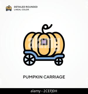 Carrello di zucca dettagliato tondeggiante colore lineal. Concetti moderni di illustrazione vettoriale. Facile da modificare e personalizzare. Illustrazione Vettoriale