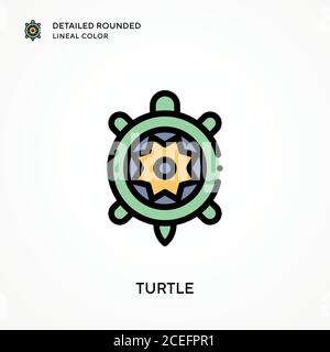 Turtle dettaglio tondeggiante colore lineare. Concetti moderni di illustrazione vettoriale. Facile da modificare e personalizzare. Illustrazione Vettoriale