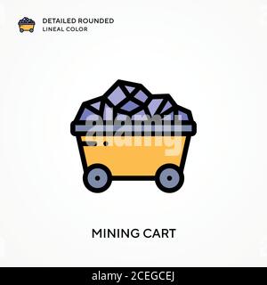 Carrello minerario dettagliato tondeggiante colore lineal. Concetti moderni di illustrazione vettoriale. Facile da modificare e personalizzare. Illustrazione Vettoriale
