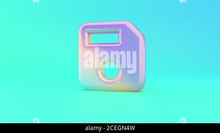 Vivace e colorato rendering 3d simbolo del floppy disk su sfondo colorato con ombra Foto Stock