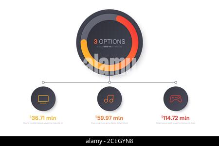 Presentazione vettoriale progettazione grafica della struttura infografica. Tre opzioni Illustrazione Vettoriale
