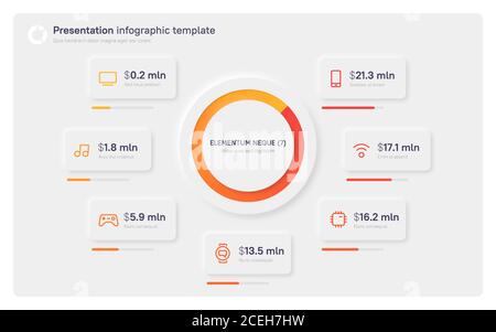 Modello infografico di presentazione in uno stile moderno e pulito. Sette opzioni Illustrazione Vettoriale