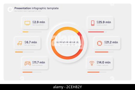 Modello infografico di presentazione in uno stile moderno e pulito. Sei opzioni Illustrazione Vettoriale