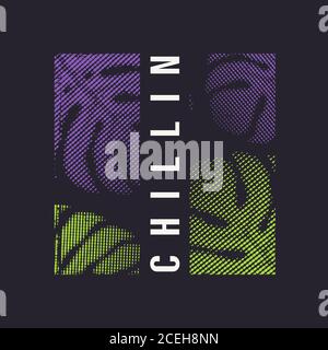 Chilin. T-shirt grafica vettoriale con foglie tropicali in stile Illustrazione Vettoriale