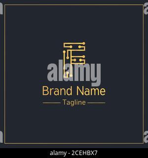 Lettera F realizzata con linee e puntini logo professionale dorato modello di progetto Illustrazione Vettoriale