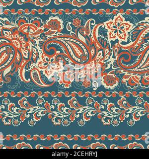 Paisley motivo etnico floreale orientale. Ornament arabo senza cuciture. Motivi ornamentali dei motivi di tessuto indiano. Illustrazione Vettoriale