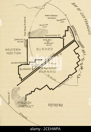 . Una storia del terremoto e del fuoco a San Francisco; un resoconto del disastro del 18 aprile 1906 e dei suoi risultati immediati. Molto lavoro con: Solo una littlewater immagazzinato in vasche da bagno e padelle; appena un piccolo wetsand gettato su un tetto di fumo, o un mop ha posato su un window-dill che accende; appena un flusso sfrigolante di acqua di soda da un sifone; appena una bottiglia di wineconverted in una granata della mano. Nel loro desperatestrait usarono qualche cosa. Una volta che un ragazzo gettò fango dalla strada ad una fiamma e lo soffocò. Il sacco di farina di Againa era sparso sopra il por-zione ardente di un tetto. Gli uomini si indossero in fretta Foto Stock