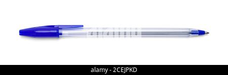Aprire la penna a sfera blu con tappo isolato in bianco. Foto Stock