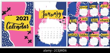 2021 calendario trendy in stile astratto. Illustrazione vettoriale creativa. Illustrazione Vettoriale