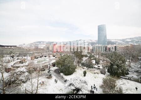 Vista aerea del parco coperto di neve Foto Stock