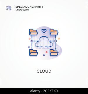 Icona di colore lineare ungravity speciale nuvola. Concetti moderni di illustrazione vettoriale. Facile da modificare e personalizzare. Illustrazione Vettoriale