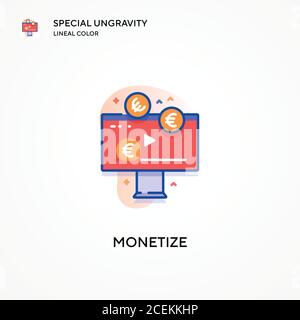 Monetizzare l'icona di colore lineare speciale a gravità libera. Concetti moderni di illustrazione vettoriale. Facile da modificare e personalizzare. Illustrazione Vettoriale