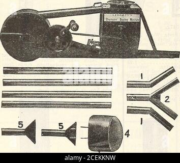 . 1916 Griffith e Turner Co. : forniture per aziende agricole e giardini. Per fattoria, giardino, vinciarcl, campi di tabacco, ecc. AdjaTjIeto qualsiasi larghezza di fila. Manythou.Sands in uso. DistributesParis Green, London Purple, Mellebore, Sulphur, Lime, DryBordeaux Mistle, Dry Bor-deaux Mistle e ParisGreen Compound, SpanishPink, Pyrethrum Powder, etc. Spolverizza le viti di patata come si cammina veloce, due file alla volta. Illustrazione di seguito che mostra gli ugelli e gli ugelli. Qualsiasi onecan lo usa. Pesa, inutilizzata per la spedizione, 17 libbre. Questa macchina mantiene ilFoison ad una distanza di sicurezza dall'operatore. Il nostro prezzo speciale, 8.00 dollari. POLVERE SECCA CHAMPION Foto Stock