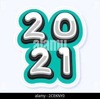 Vector Happy New Year 2021 carino biglietto d'auguri per bambini. Lettere, numeri, simboli alfabetici divertenti. Il carattere multicolore contiene lo stile grafico Illustrazione Vettoriale