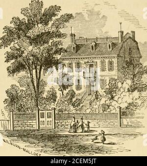 . Antichi monumenti storici e personaggi storici di Boston. f Massachusetts nel 1836. Hehad negli anni passati era un libraio in state Street, al thecorner di Flagg Alley, la ditta essendo Belcher e Armstrong, e poi a Xo. 50 nella Vecchia Cornhill, il luogo di Paul Reveresshop. Questa vicinanza ha preso il nome di Booksellers Row, dal numero di quel commercio lì aggregato. Prima di arrivare ai terreni della Casa di Stato, le residenze in due pietre attirano il vostro avviso. Questi edifici più belli hanno spostato una delle più nobili dimore private del periodo Colo-nial, costruito da Thomas Hancock nel 1737, e dato Foto Stock