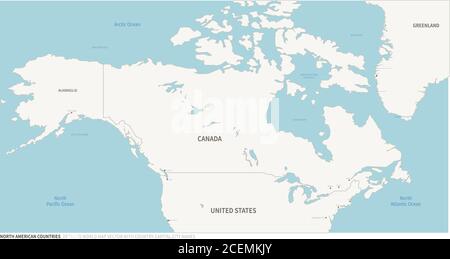 Mappa dei paesi del Nord America. Mappa continentale del Paese modificabile. Illustrazione Vettoriale