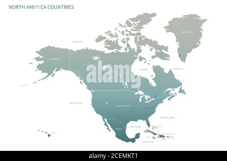 Mappa dei paesi del Nord America. Dettaglio Mappa vettore con National Capital Plots Illustrazione Vettoriale