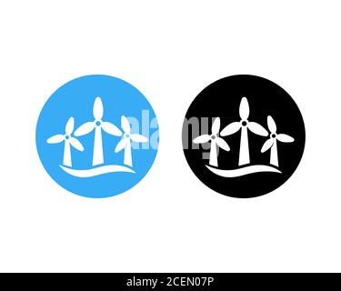 Etichetta set icone turbine eoliche. Segnale di energia dell'azienda eolica. Elettricità verde. Offshore. Vettore su sfondo bianco isolato. EPS 10 Illustrazione Vettoriale