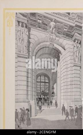 . City Investing Building, Broadway-Cortlandt e Church Streets. L'INGRESSO PRINCIPALE DELLA CITTÀ INVESTE BROADWAY, Cortlandt e Church Streets, New York l'edificio ha ingressi su Broadway, Cortlandt Street e Church Street, e collegamento con la stazione ferroviaria sopraelevata. Il basso edificio, all'angolo di Broadway e Cortlandt Street, come mostrato in vista a pagina 2, essendo tenuto da questa società, assicura luce e aria permanente. Il corridoio principale, mostrato sulla pagina opposta, che passa da Broadway a ChurchStreet, che collega con la stazione ferroviaria sopraelevata, è uno dei più notevoli fe Foto Stock