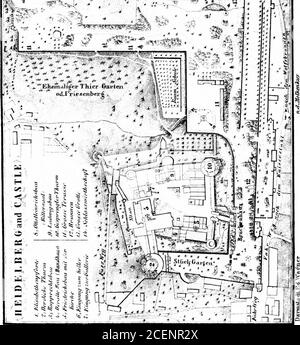 . Il Reno e la Germania settentrionale: manuale per i viaggiatori. ry è escrato (oltre il quale la discesa al 1. È da evitare), poi (1 M.)il Molkendur, e (3|4 M.) il Castello. La discesa dovrebbe essere fatta da theBurgweg, attraverso il Kornmarkt, attraverso la città passato il teatro a theAnlagen, e da qui alla stat. Una breve strada conduce dalla chiesa nel mercato-luogo al ponte (p. 152), un altro punto di vista eccellente. Poche città possono vistare con Heidelberg nella bellezza dei suoi dintorni e il suo interesse storico. Il conte Palatino Otho di Wittels-bach (1228-53) ne trasferì la sede Foto Stock