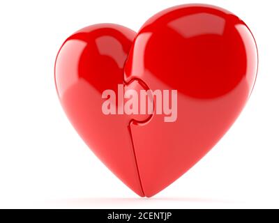 Cuore in due parti isolato su sfondo bianco Foto Stock