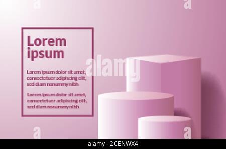 cubo e cilindro 3d minimalismo rosa per il posizionamento dei prodotti o. fase per i premi per la pubblicità poster modello banner Illustrazione Vettoriale