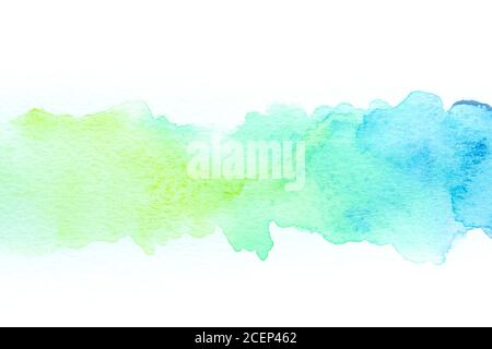Gradiente di sfondo astratto verde e blu acquerello su bianco grana carta Foto Stock