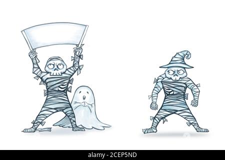 Illustrazione digitale della pittura di carattere mummy per Halloween su sfondo bianco Foto Stock