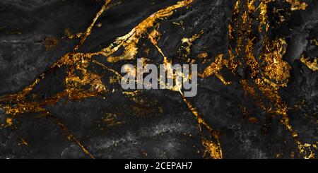 Sfondo in marmo ad alta risoluzione, marmo nero con venature dorate, motivo naturale in marmo nero per sfondo, pietra calcarea astratta esotica Foto Stock