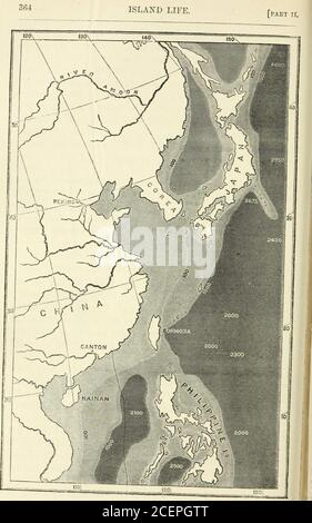 . Vita insulare; o i fenomeni e le cause delle faune insulari e dei fiori, compresa una revisione e una tentata soluzione del problema dei climi geologici. Tinta a quella delle isole britanniche ad ovest, tranne che sono circa sedici gradi più a sud, e avendo una latitudine più estesa, godere di un più vario così come un temperateclimate più. Il loro profilo è anche molto più irregolare e i theirMountains sono più alti, il picco vulcanico di Fusiyama è alto 14,177piedi; mentre la loro struttura geologica è molto complessa, il theirsoil estremamente fertile, e la loro vegetazione nell'also Foto Stock