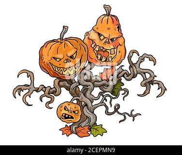 Divertente famiglia di zucche. Disegno di Halloween. Foto Stock