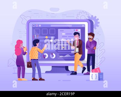 Sito Web nuove funzioni Presentazione concetto piatto Illustrazione Vettoriale