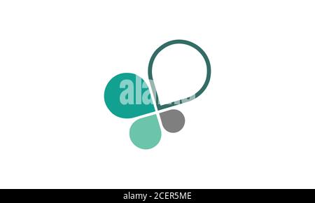 Vettore astratto verde e grigio con chat o bolla del parlato o palloncini a forma di farfalla piatta e isolato su sfondo bianco. Illustrazione Vettoriale