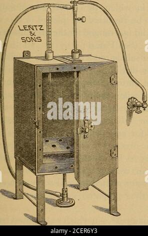 . Infermieristica in chirurgia addominale e malattie delle donne. Tainsore (i semi o le uova di batteri) è wellto impiegare questo grado di calore per due ore.forni o forni di disegno speciale sono impiegati per sterilizzazione con questo mezzo, come anche per l'uso di vapore sotto pressione. In quest'ultimo caso la temperatura deve essere aumentata a 221° Fahr. (105 ° C).per ufficio o ospedale strumenti di lavoro devono essere tenuti costantemente pronti per l'uso, e un piccolo forno a fogli, forno di ferro, riscaldato da gas, come è utilizzato forbacteriologico lavoro, può essere utilizzato. Questo è dotato di un termometro e di Foto Stock