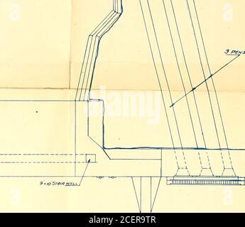 . Disegni comparativi delle dighe di gravità e di Ambursen. f le parti modestdifficili nella costruzione della diga, questo è fattore di adeciding. La diga di Ambursen permette di regolare in-spezione e condizioni v;hich può sviluppare a -56- causa fallimento può essere facilmente scoperto e rimediato. Un altro e probabilmente il fattore più importante nella scelta della diga è tempo di costruzione, V/i la diga di Ambursen è posss-ible per entrare nel fiume e fuori di esso durante lo stesso periodo di acqua bassa. Thuscofferdams sono più poco costosi (a volte mayeven essere del tipo di sabbia-sacchetto); il costo che ofhandling l'acqua è di meno; e la losse Foto Stock